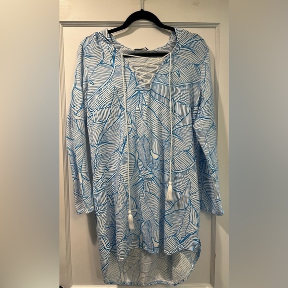 Charlie Holiday Blue White Coco Swim Oversize Beach Coverup Size Small US 4 EU34 - Picture 5 of 10